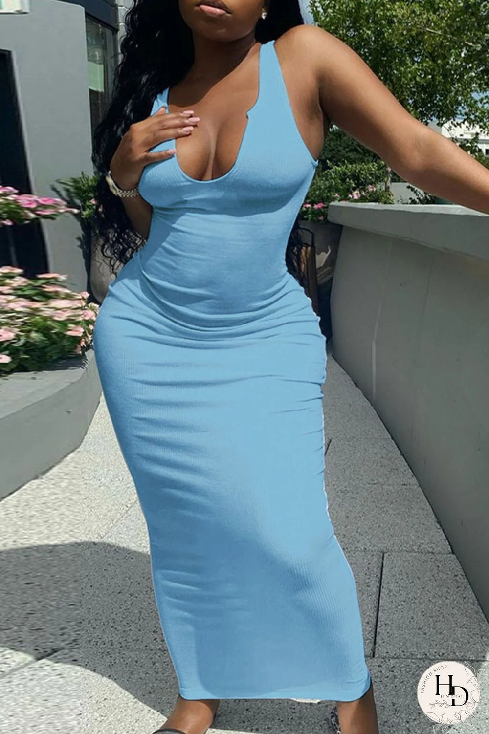 Light Purple Casual Daily Solid Split Joint V Neck A Line Dresses