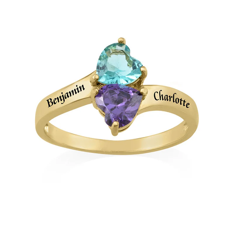 Vangogifts Personalized Double Names and Birthstones Ring | Best Gift for MOM,Wife,Girlfriend