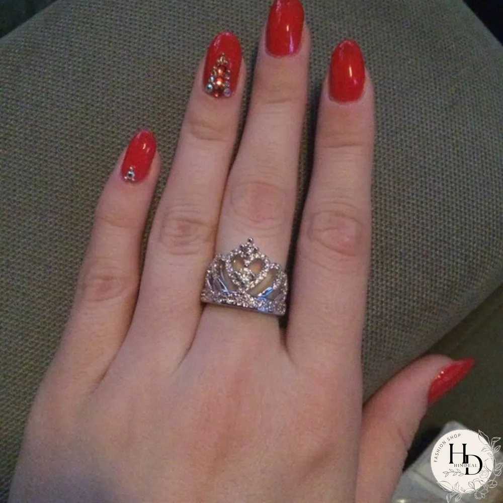 925 Sterling Silver Luxury Gemstone Engagement Rings for Women Crown Shape Diamond Wedding