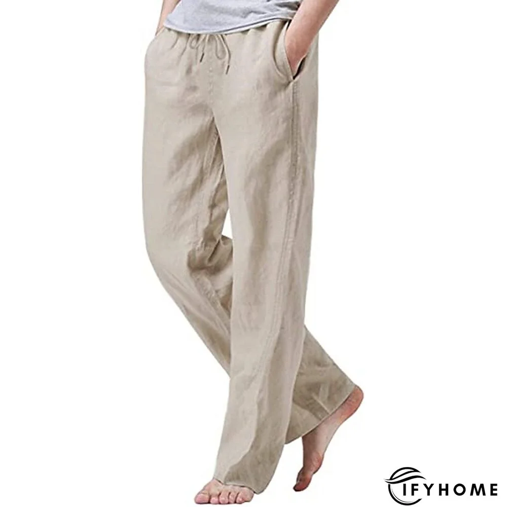 Men's Linen Pants Trousers Summer Pants Beach Pants Drawstring Elastic Waist Plain Breathable Soft Casual Daily Holiday Linen / Cotton Blend Fashion Streetwear Black White Micro-elastic | IFYHOME