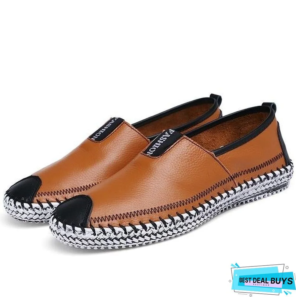 Men Breathable Comfortable Split Leather Men Loafers Flats Casual Shoes
