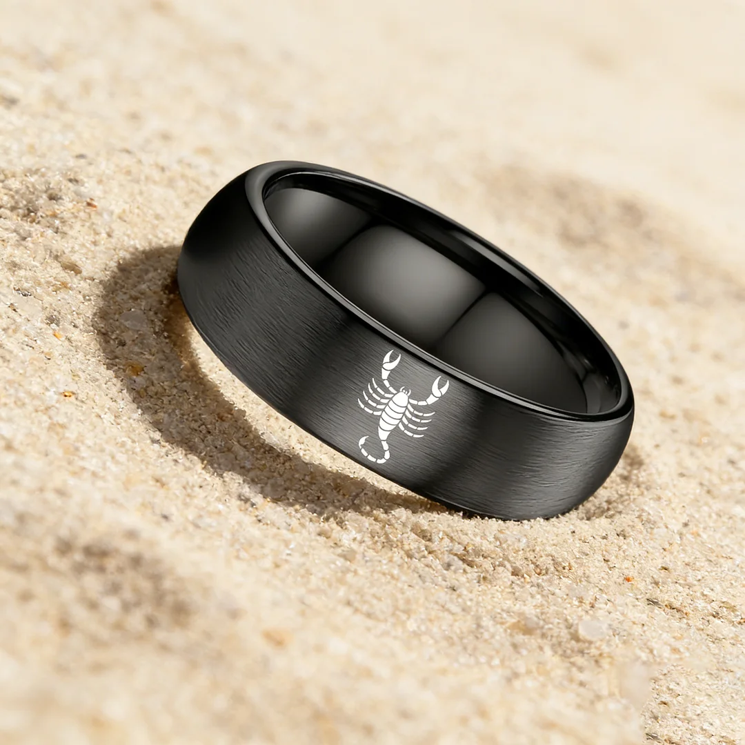 Scorpio Couples Dome Tungsten Carbide Rings Black Tungsten Wedding Bands for Men and Women 4MM 6MM 8MM