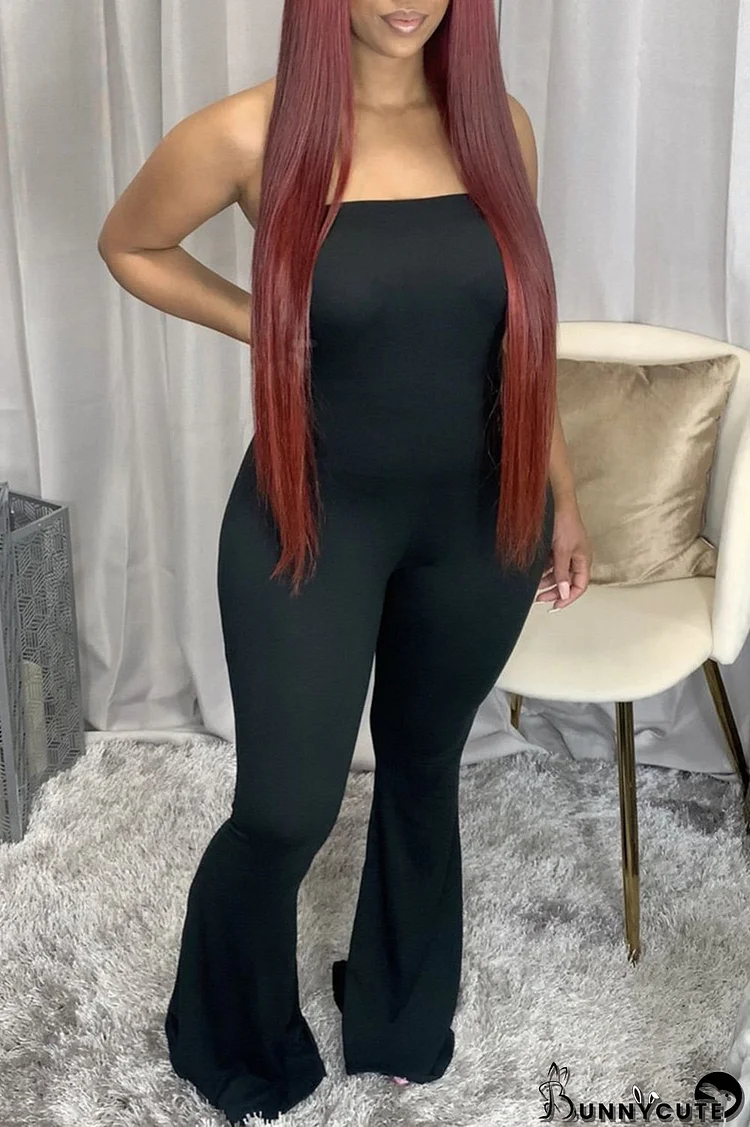 Black Sexy Casual Solid Backless Strapless Sleeveless Regular Jumpsuits