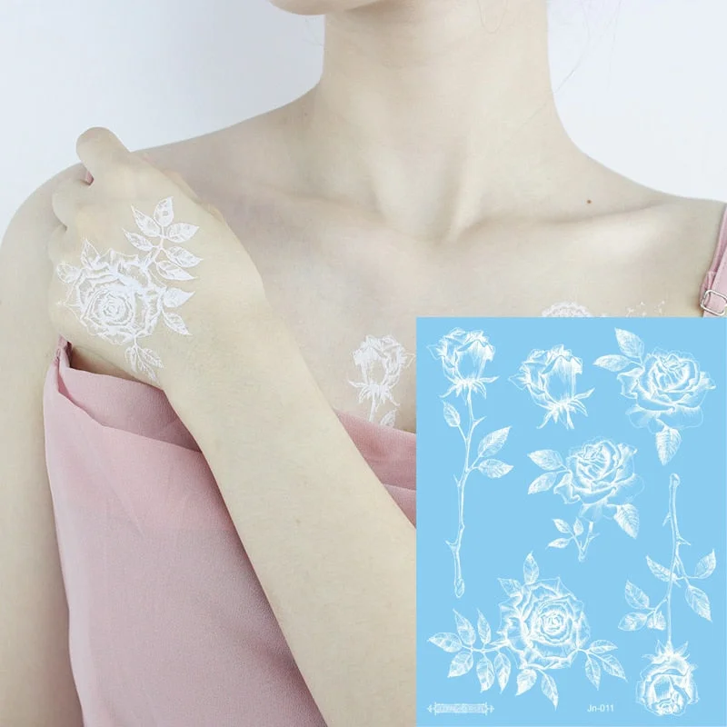 waterproof temporary tattoos face neck water transfer white henna tattoo fake moon star lace tattoo designs stickers decal