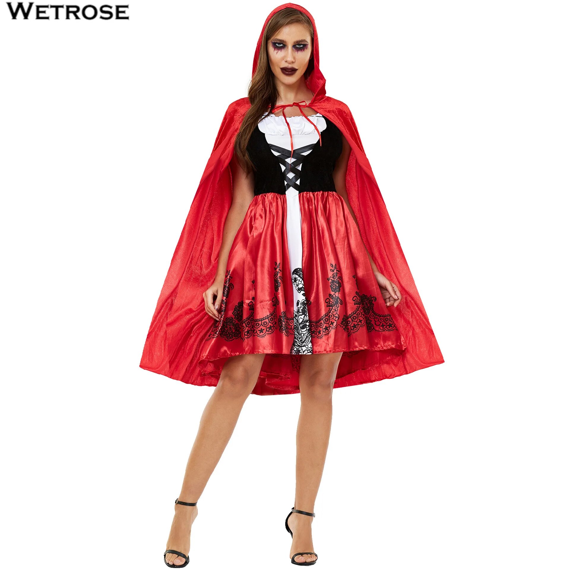 [Wetrose] In Stock Little Red Cosplay Costume Riding Hood Fairy For Woman Adult Plus Over Size Mid Age Halloween Full Set