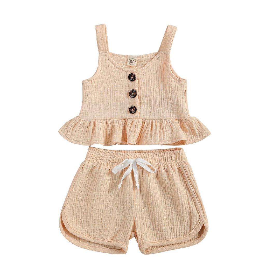Infant Baby Girls Casual Two-piece Solid Clothes Set Solid Color Off-the-shoulder Tops + Shorts, Green/ Purple/ Pink/ Nude 6M-4T