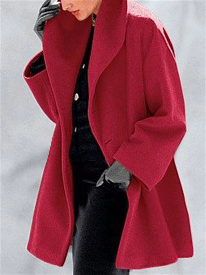 Hot Ladies Fashion Autumn and Winter Coat Multi-color Long-sleeved Lapel Loose Jacket Tweed Temperament Commuter Coat | 168DEAL