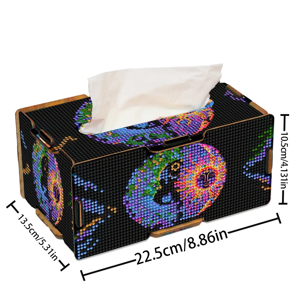 Sun and Moon Diamond Painting Tissue Box Wooden Diamond Art Tissue Storage Box