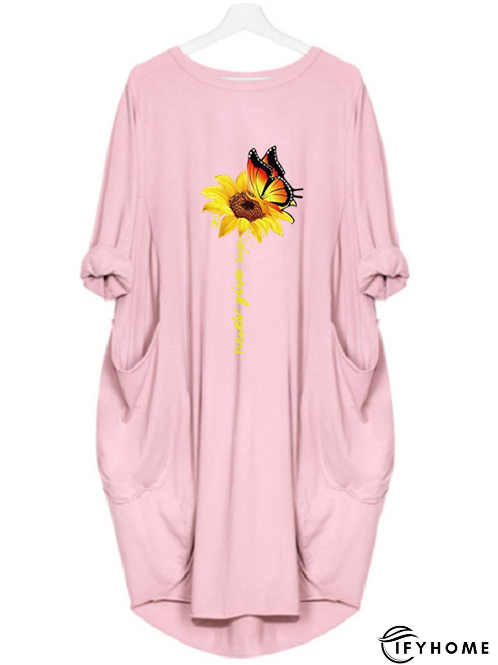 Casual Plus Size Round Neck 3/4 Sleeve Midi Knitting Dress | IFYHOME