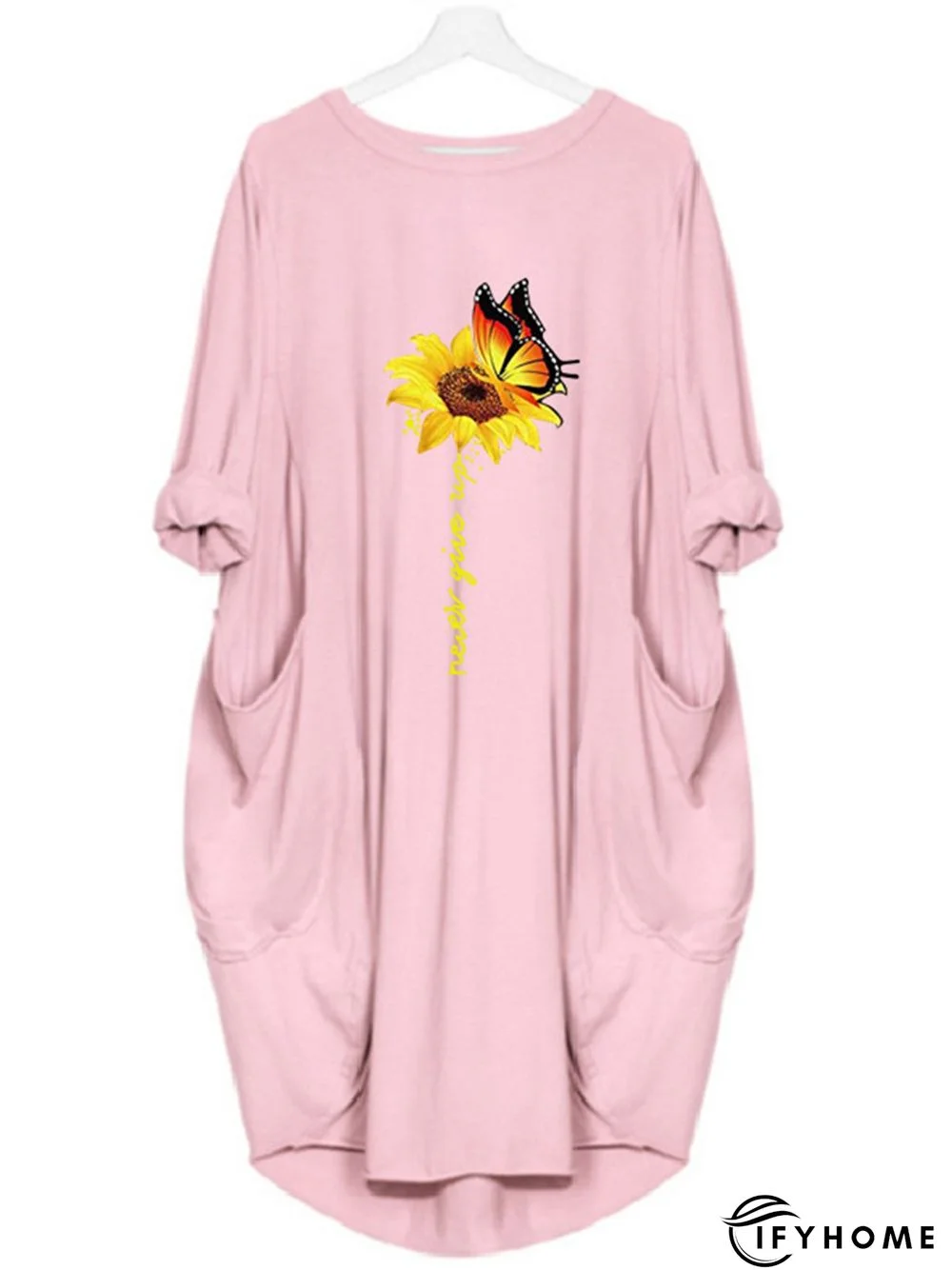 Casual Plus Size Round Neck 3/4 Sleeve Midi Knitting Dress | IFYHOME