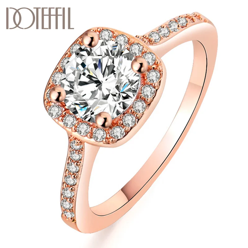 DOTEFFIL 925 Sterling Silver/Gold/Rose Gold AAA Zircon 6#/7#/8#/9 Ring For Women Jewelry