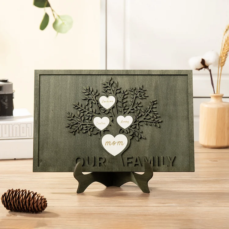 Personalized Family Tree Sign with 4 Names Wooden Frame Home Decor Gift