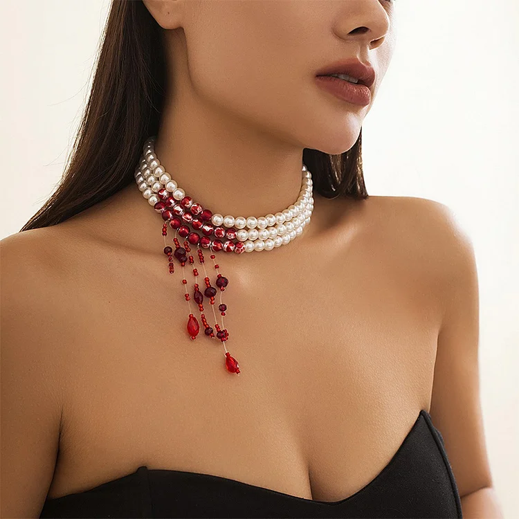 Dark girl multi layer faux pearl necklace