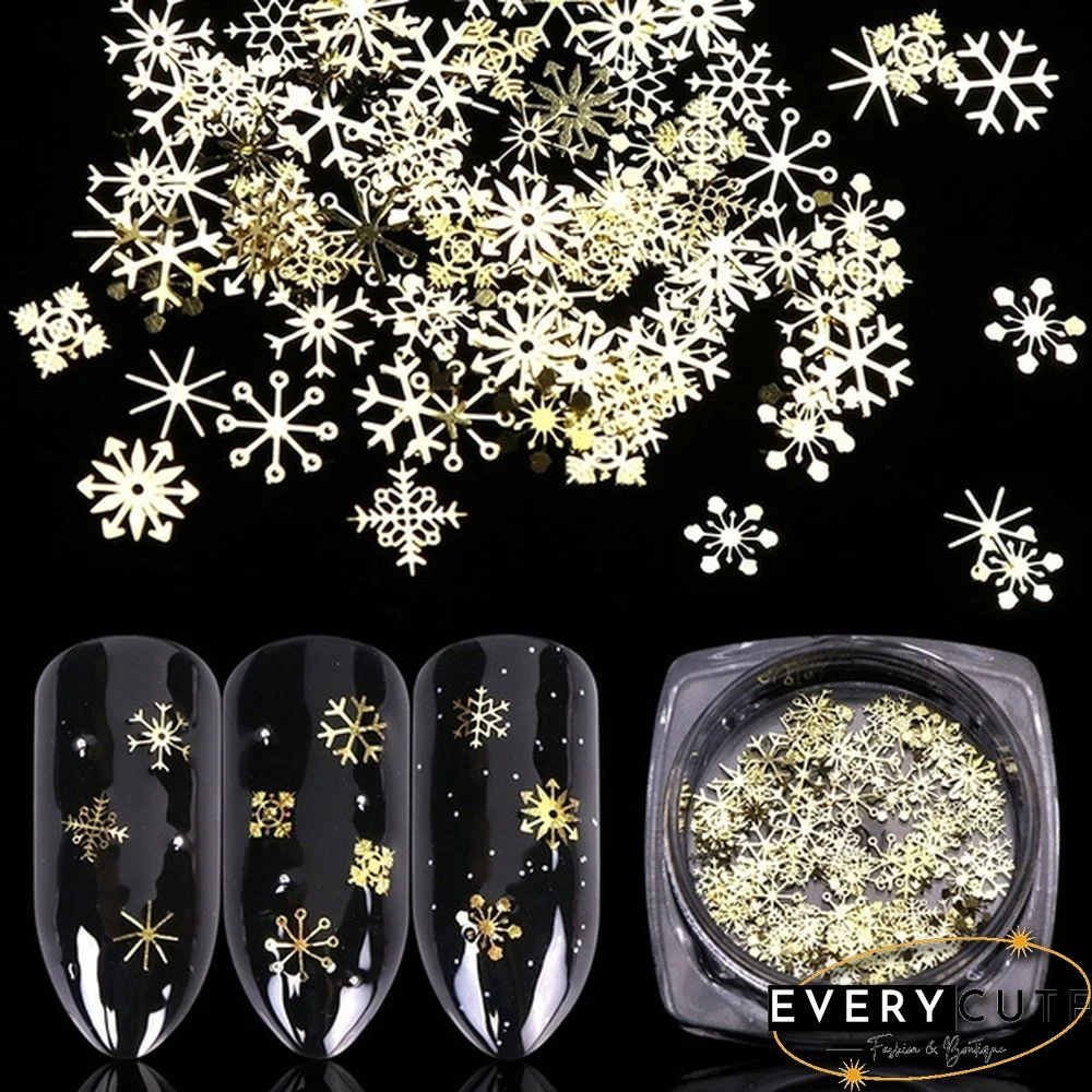 DIY Gold Snowflake Nail Art Glitter Christmas 3D Mixed Nail Sequins Metal Flakies Manicure New Year Decoration Decals