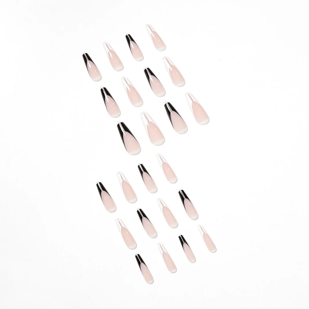 Detachable Fake Nails Long Coffin Black White French False Nails Press On Nails Manicure DIY Nail Decoration Art Ballerina Tips