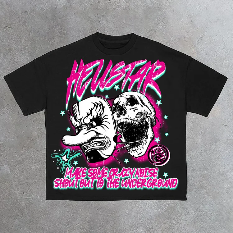 Hellstar Fun Mask Skull Print Cotton T-Shirt