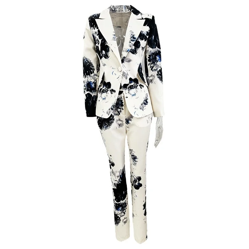Nigikala Nigikala New Star Temperament Fashion Digital Print A Buckle Suit Small Foot Pants Set Two