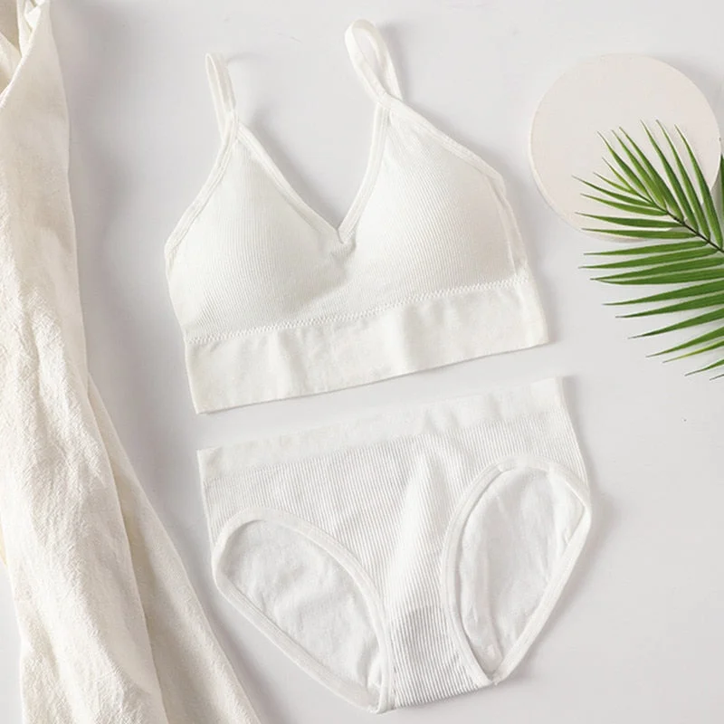 Women Bra Panties Set Sexy G-String Push Up Bra Crop Top Seamless Underwear Fitness Active Bra Top Thongs Female Lingerie Set