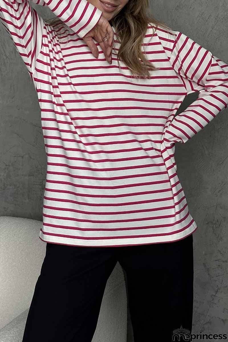 Casual Striped Patchwork O Neck Tops
