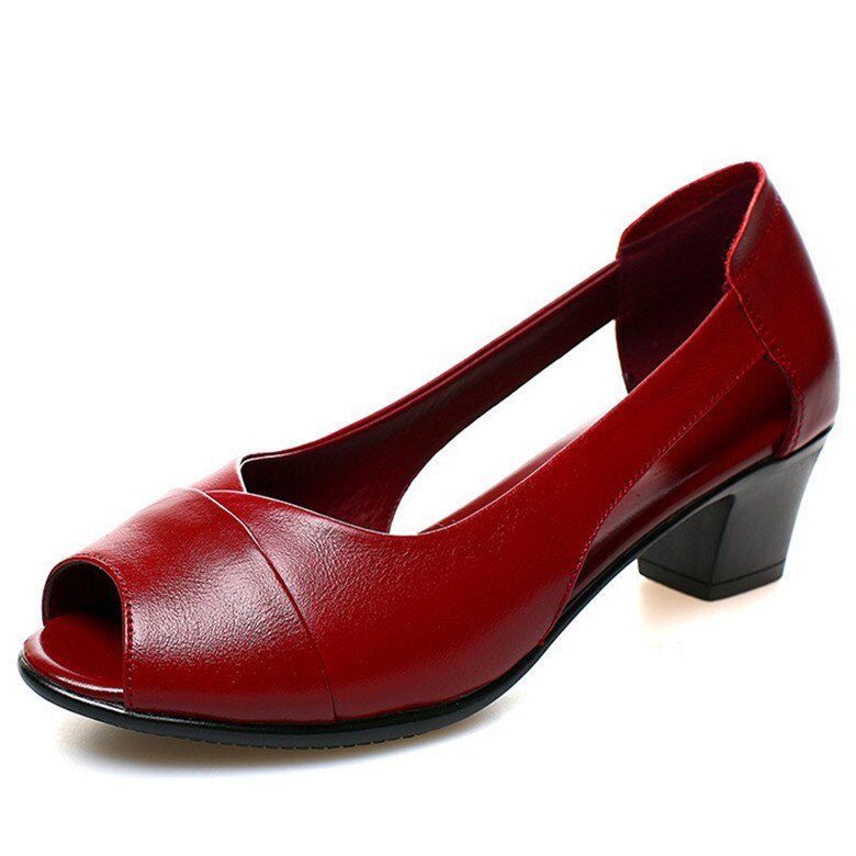 Breakj Genuine Leather Comfortable Ladies Mid Heel Sandals Women Shoes