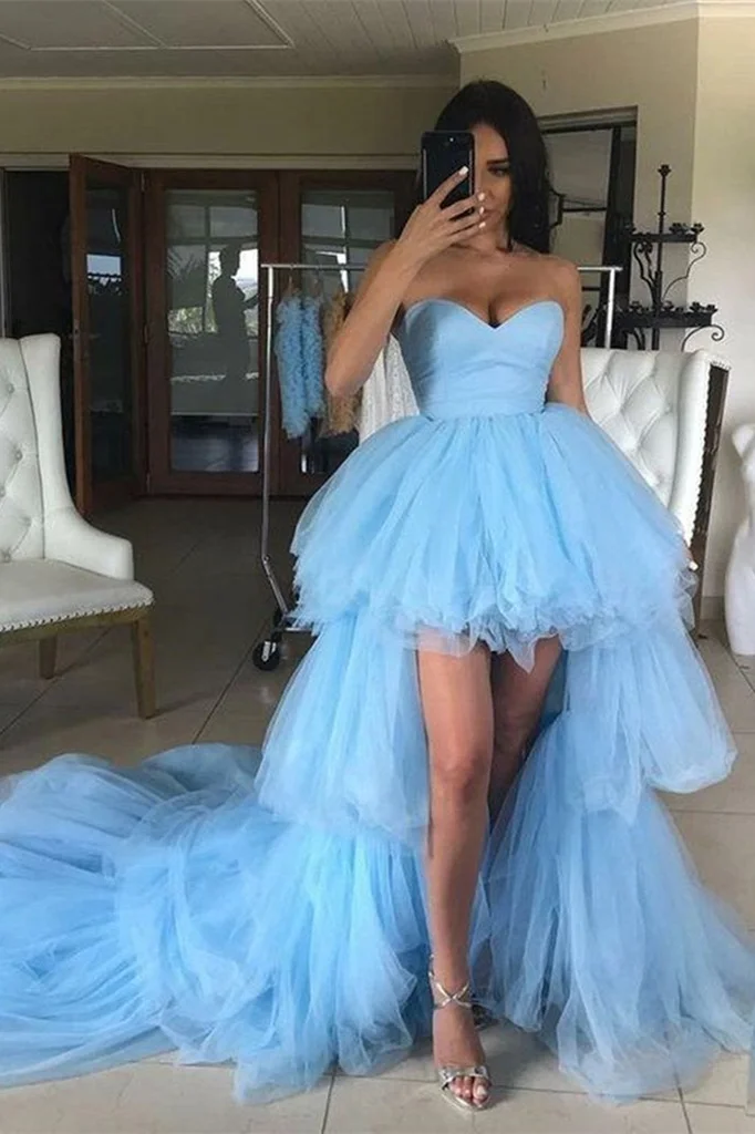 Lvs&Broner Chic Sky Blue Tulle Strapless Sleeveless Ball Gown Short Homecoming Dress