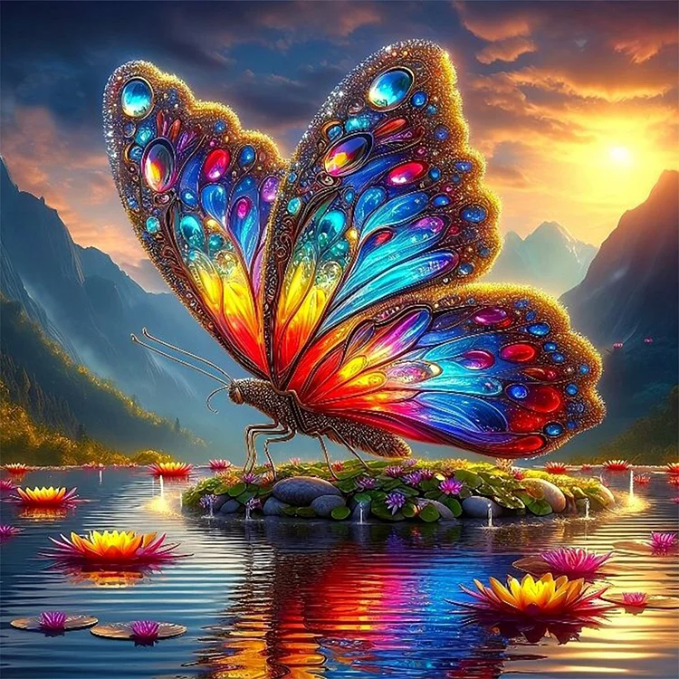 Giant Beautiful Butterfly In The Middle Of The Lake 30*30CM (Canvas) Full Round Drill Diamond Painting gbfke