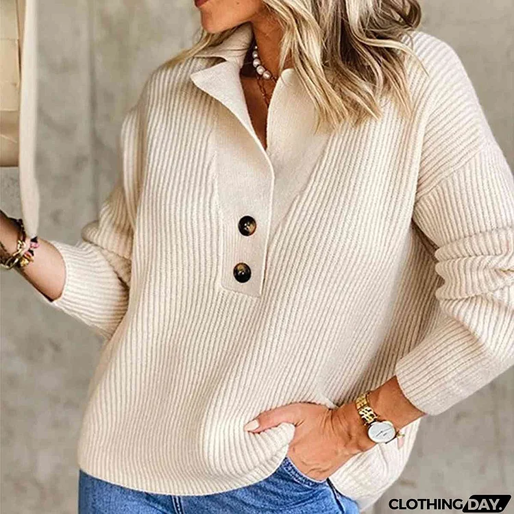 Collared Neck Rib-Knit Top