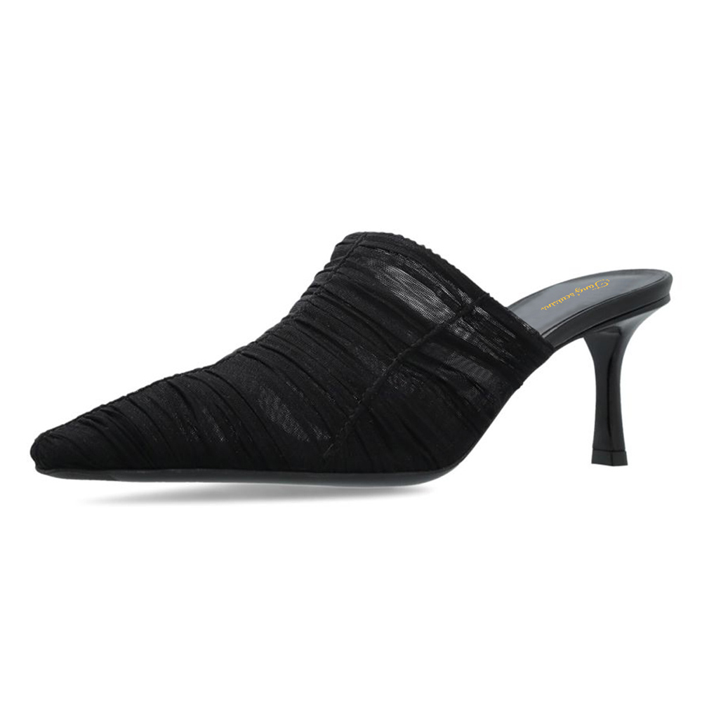 Pointed Toe Mid Stiletto Heel Elegant Black Mule Shoes for Women Nicepairs