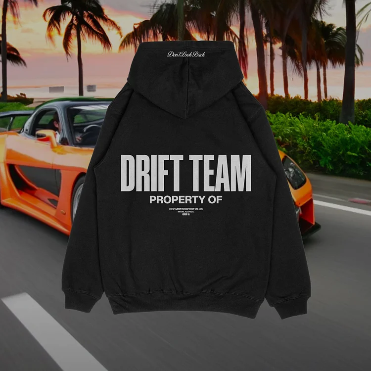 Drift Team Motorsport Club Print Graphic Black Pullover Hoodie SOPULA