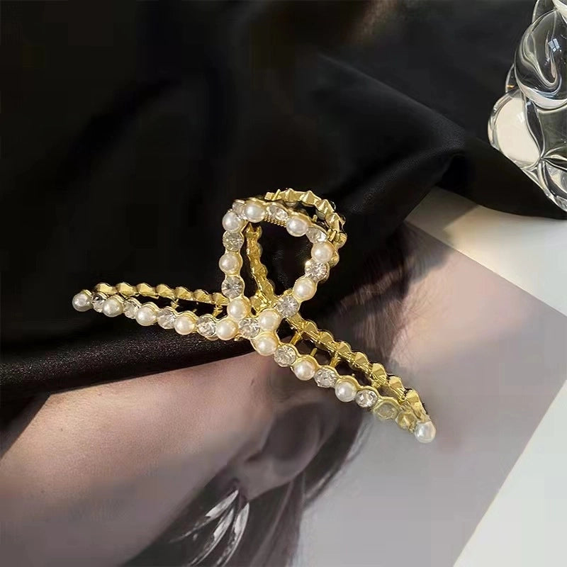 Metal Grab Clip Elegant Bow Hairpin Back Head Large Shark Clip French Pearl Clip Hair Accessories