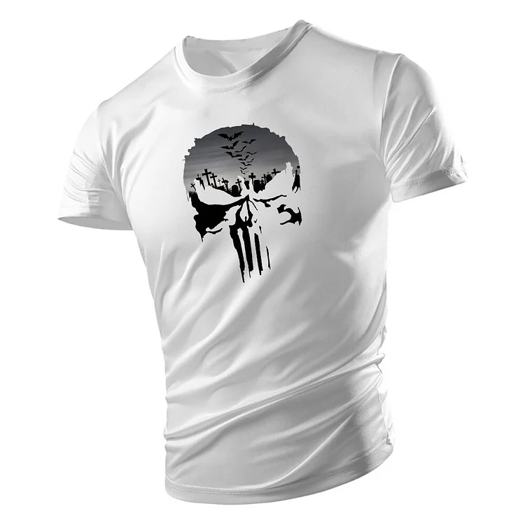 CAMEL COUPONS Summer Fashion Skull Print T-shirt Men's Oversized Crew Neck Loose Casual Jogging Sports Short Sleeve Hip Hop Streetwear 4XL