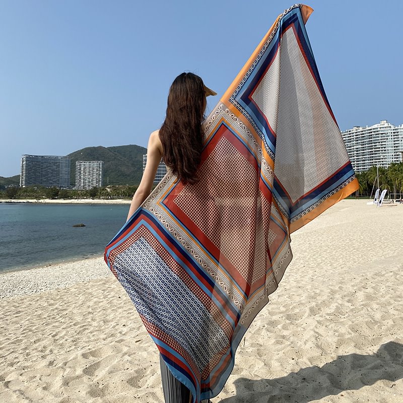 Fashion Printed Seaside Silk Scarf