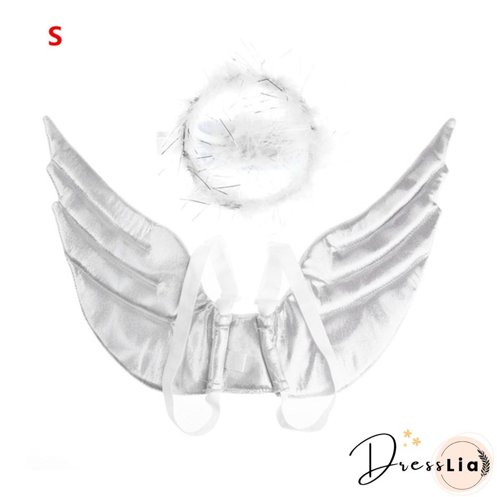 1Pc Pet Halloween Costume Cosplay Angel White Wing and Headband for Dog Cat Rabbit Piggy Party Theme Birthday Christmas