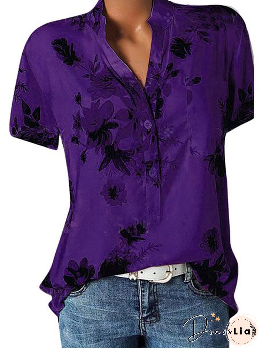 Women Floral Plus Size Short Sleeve Casual Summer Blouses