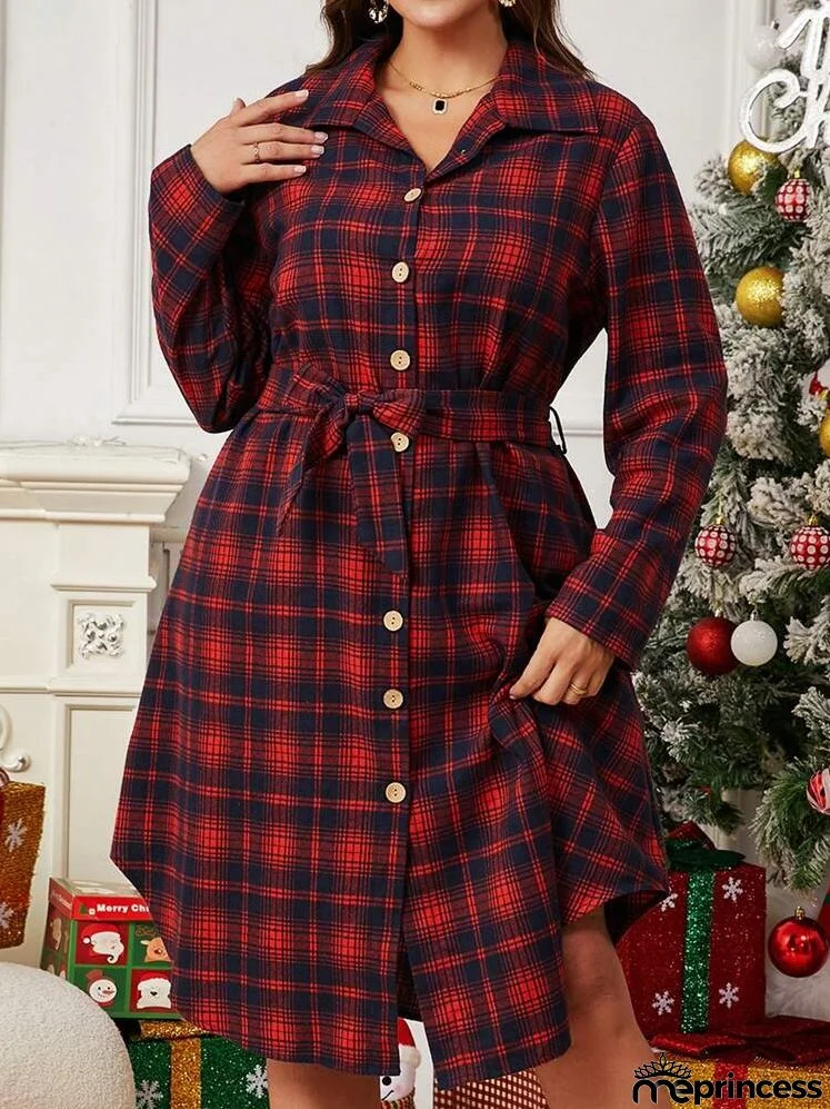 Plus Size Women's Autumn & Winter Plaid Dress