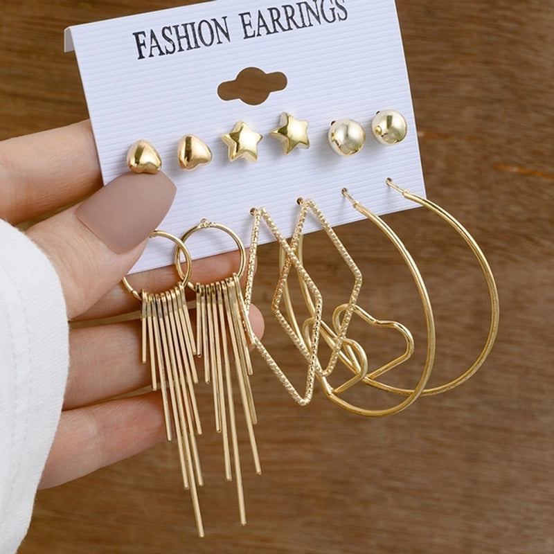 Hot Sale Retro Gold Geometric Ladies Earrings Set Fashion Pearl Earrings Earrings Diamond