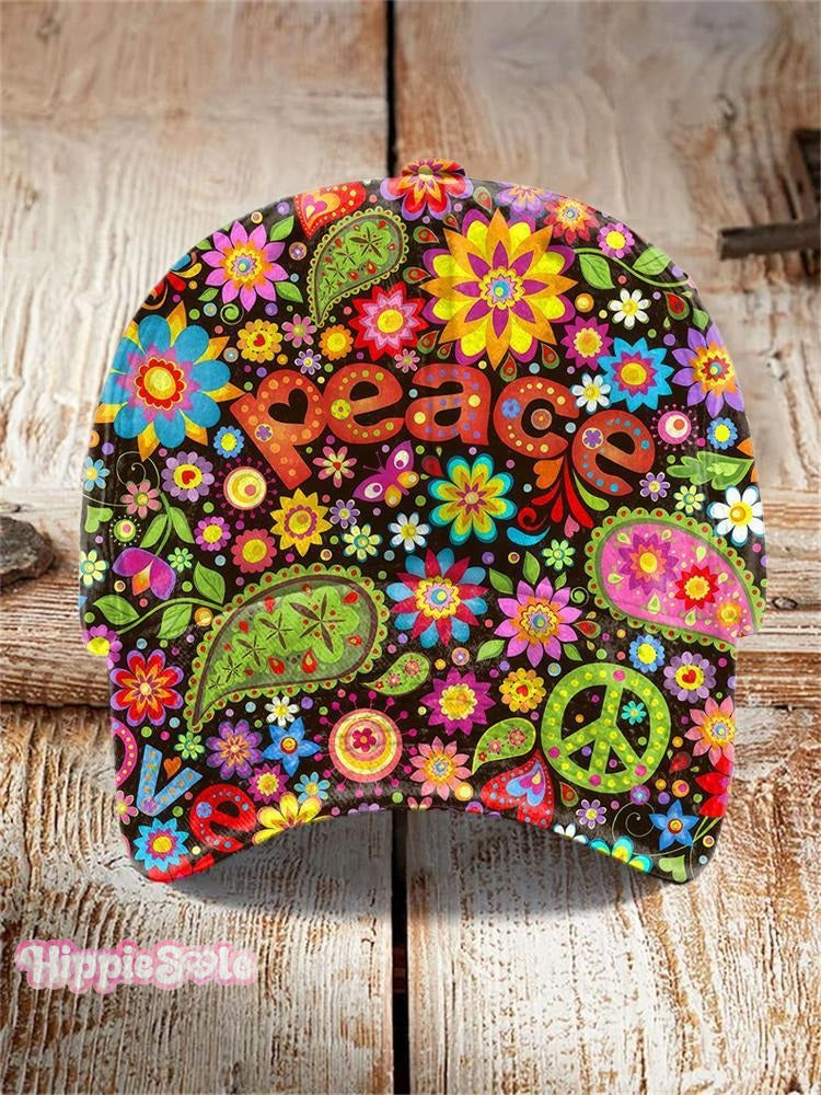 Vintage Hippie Peace Floral Print Hat Picture 1