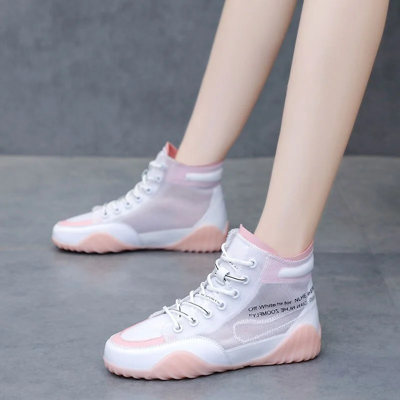 Shoes Female 2020 Trendy Shoes Western Style Red Summer New High-Top Shoes Breathable Voile Surface Canvas Gel Mesh Shoes QDE26