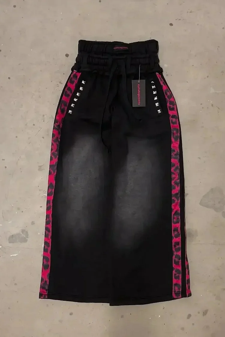 Black Pink Streetwear Wide Leg Denim Pants
