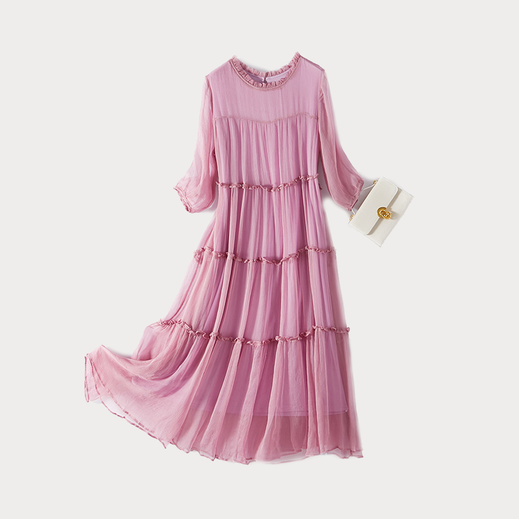 Women's 100% Mulberry Silk Midi Dress For Summer Travel REAL SILK LIFE