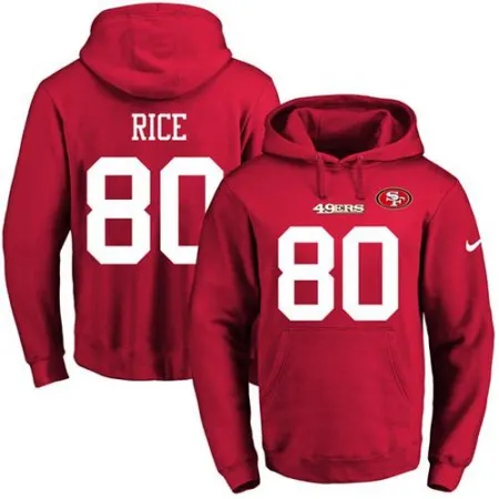 49ers #80 Jerry Rice Red Name & Number Pullover NFL Hoodie