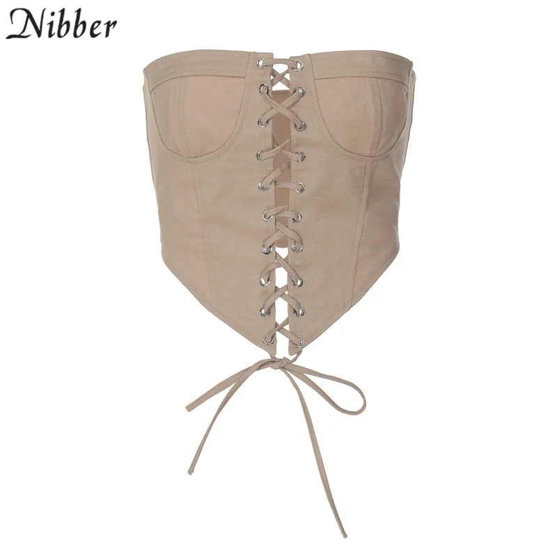 Nibber Retro Fashion Strappy Solid Color Short Blouse Slim Sleeveless Vest For Sexy Casual Women Going Out Street Club Wear New