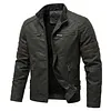 Men's Vintage Leather Motorcycle Jacket with Fleece Lining - Warm Winter Biker Coat with Stand Collar & Zipper Pockets by Inlyline