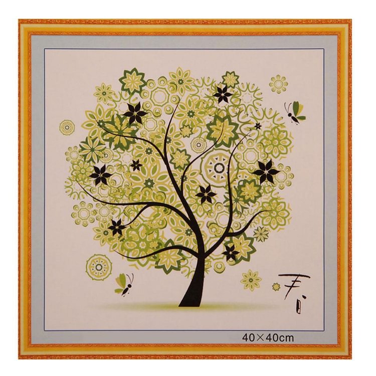 Colorful Four Season Tree Counted Printing Pattern Cross Stitch Kit - (Spring)