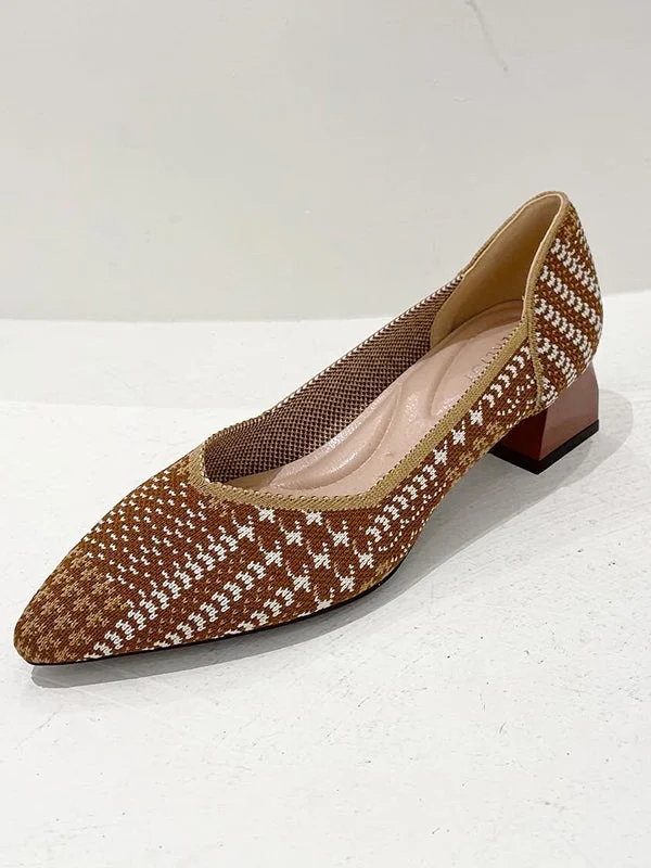 Contrast Color Houndstooth Pointed-Toe V-Cut Pumps