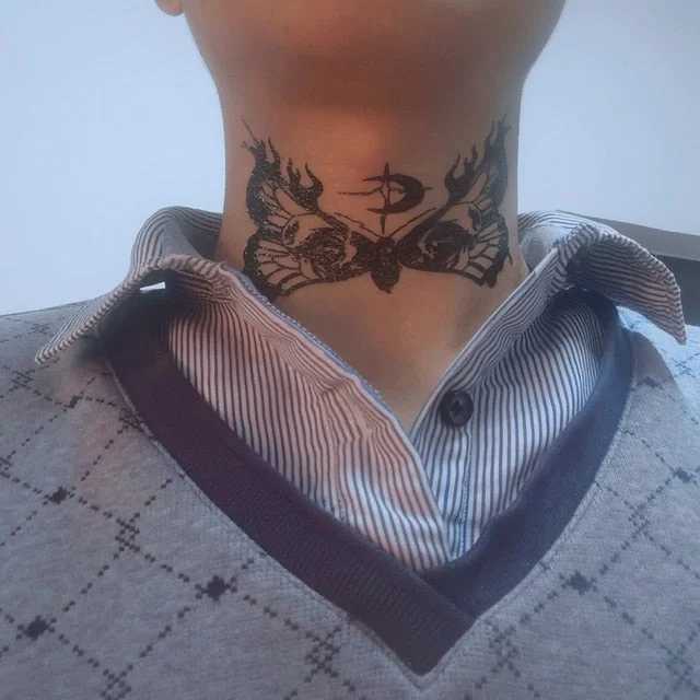 Black Cross Butterfly Temporary Tattoo Stickers for Women Men Letters Characters Waterproof Fake Tattoo Neck Tattoo Body Art