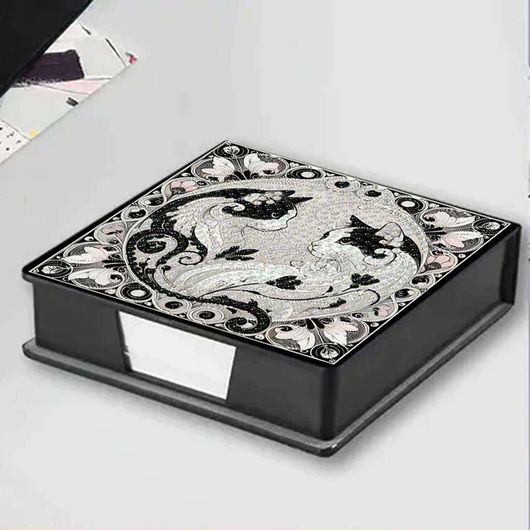 Cat 5D DIY PU Diamond Painting Kit Note Box with 160 Sheets Paper Memo Holder
