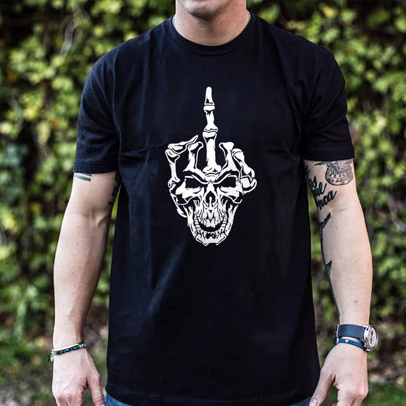 Livereid Middle Finger Skull Printed Men's T-shirt - Livereid