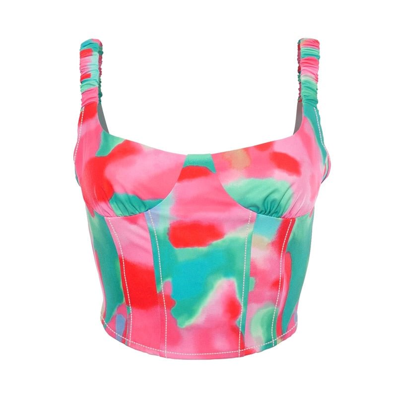Nlbber Y2K new color stitching printed sleeveless Backless women's tops 2021summer sexy sweet cute Casual strap slim street vest