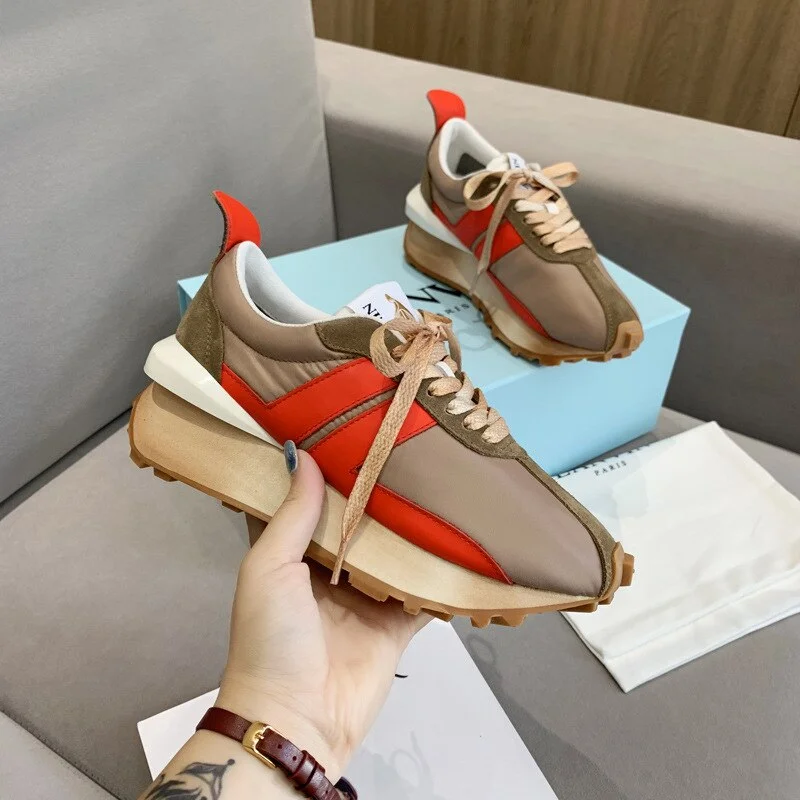 New Platform Casual Running Shoes Women Flat Mixed Color Lace Up Patchwork Sneakers Outdoor Walk Tennis Shoes Zapatillas Mujer